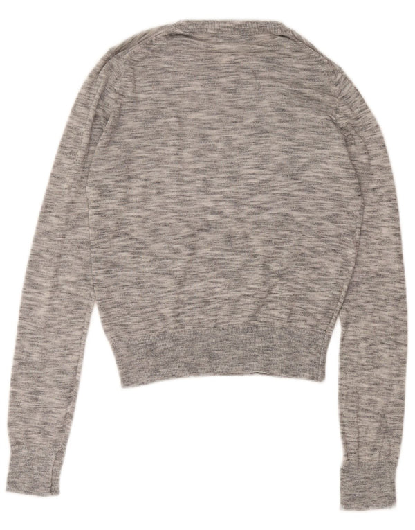Zara Womens Crop Crew Neck Jumper Sweater UK 12 Medium Grey Flecked