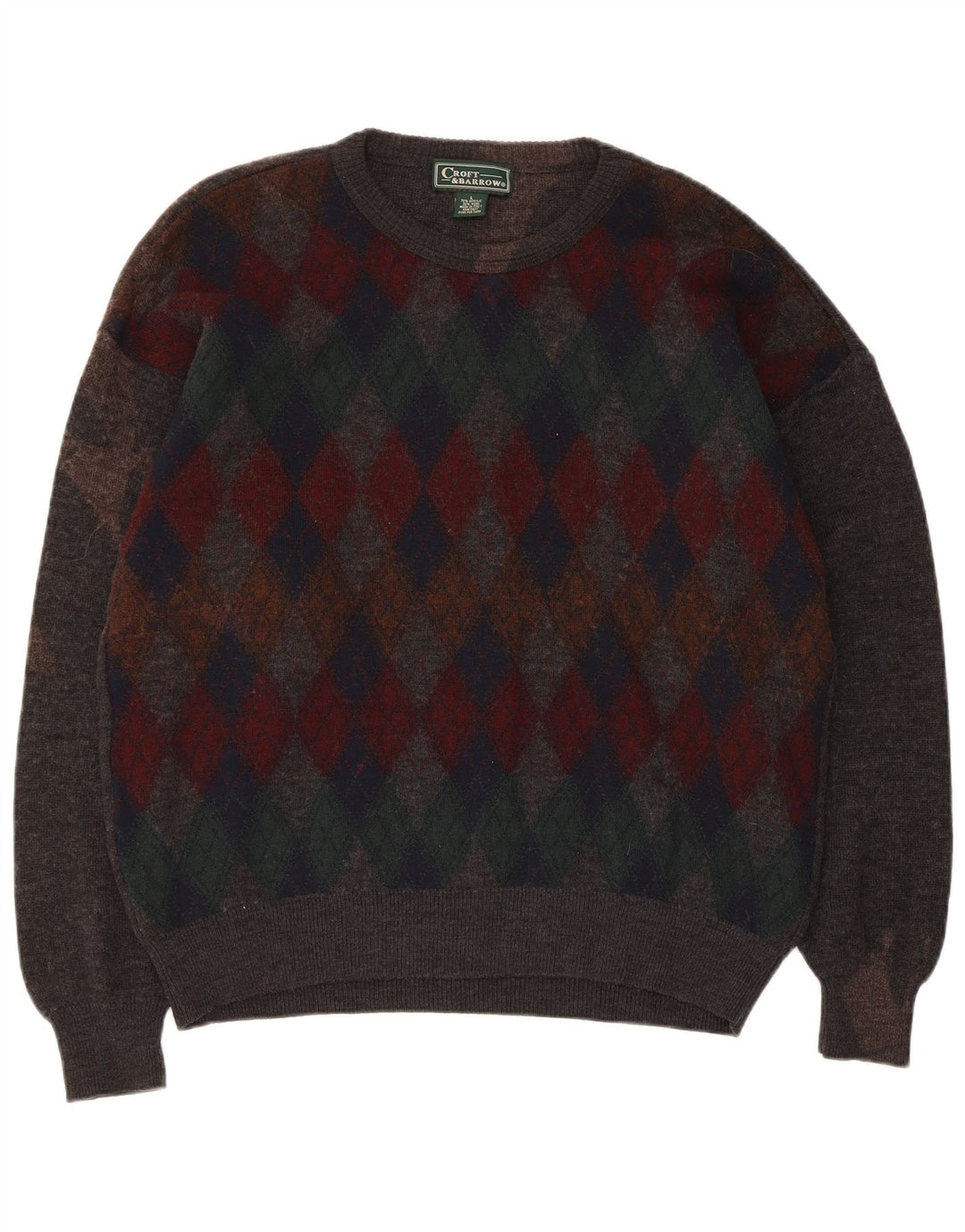 Suéter masculino Croft & Barrow com gola redonda grande cinza Argyle/Diamante