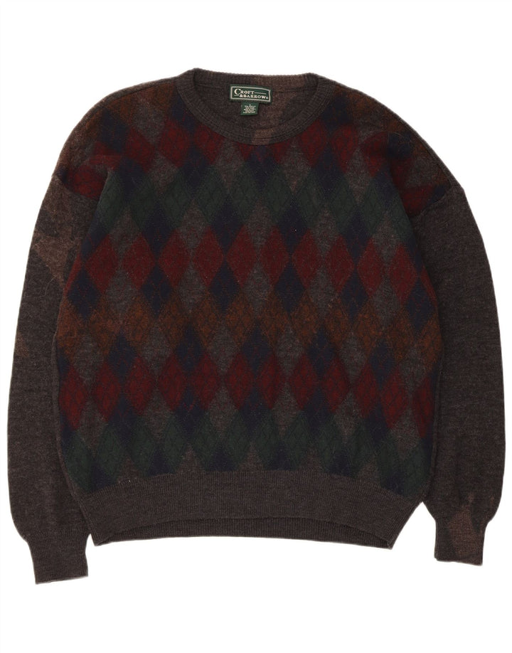 Suéter masculino Croft & Barrow com gola redonda grande cinza Argyle/Diamante