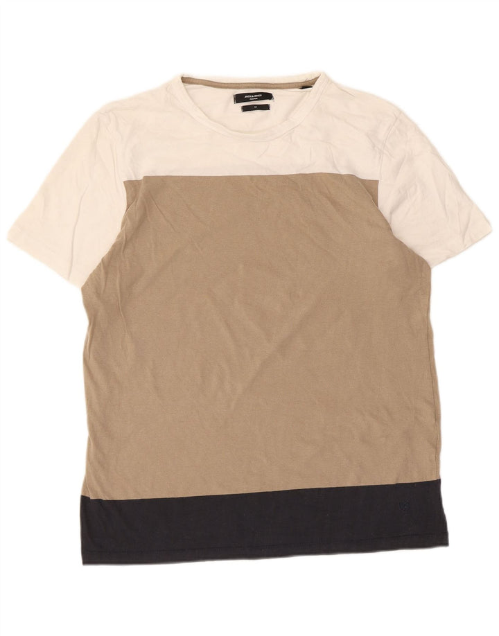Camiseta masculina Jack & Jones Top médio bege algodão colorblock
