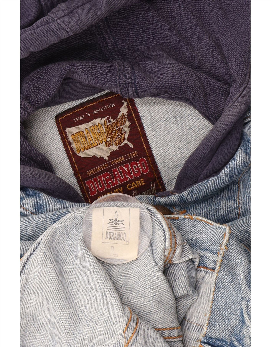 Jaqueta jeans masculina com capuz DURANGO UK 40 grande algodão colorblock azul