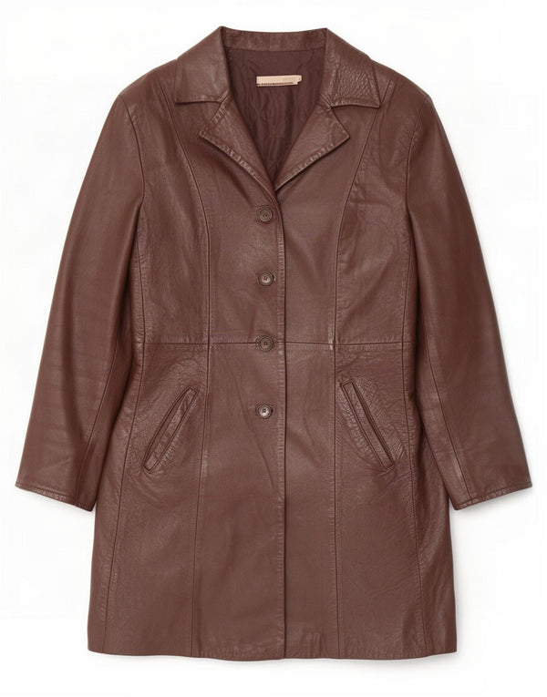 Casaco de couro feminino vintage IT 48 XL marrom