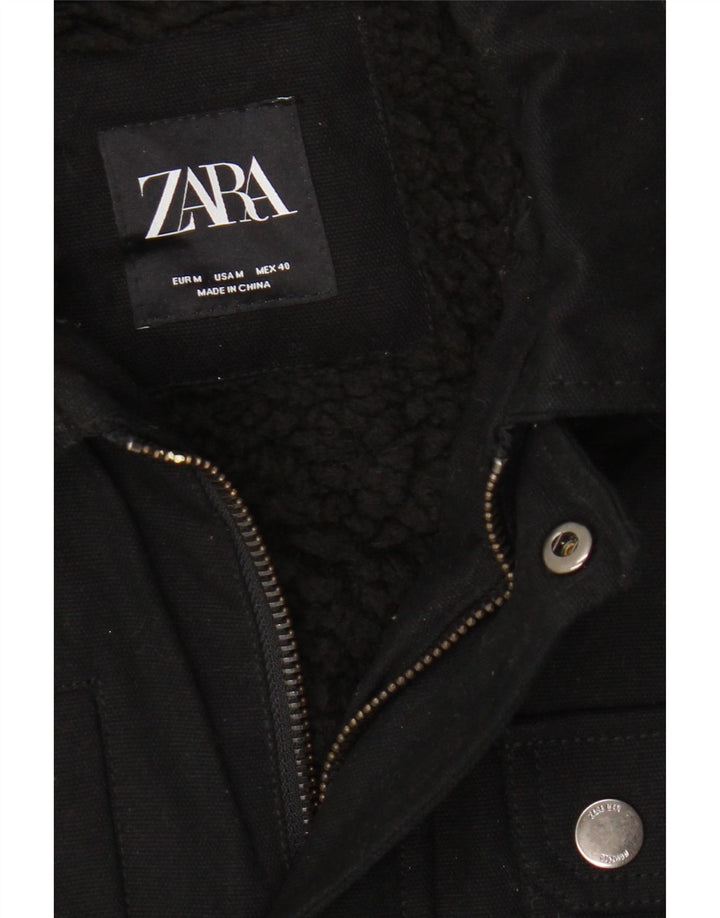 Jaqueta utilitária masculina Zara Sherpa UK 38 algodão preto médio