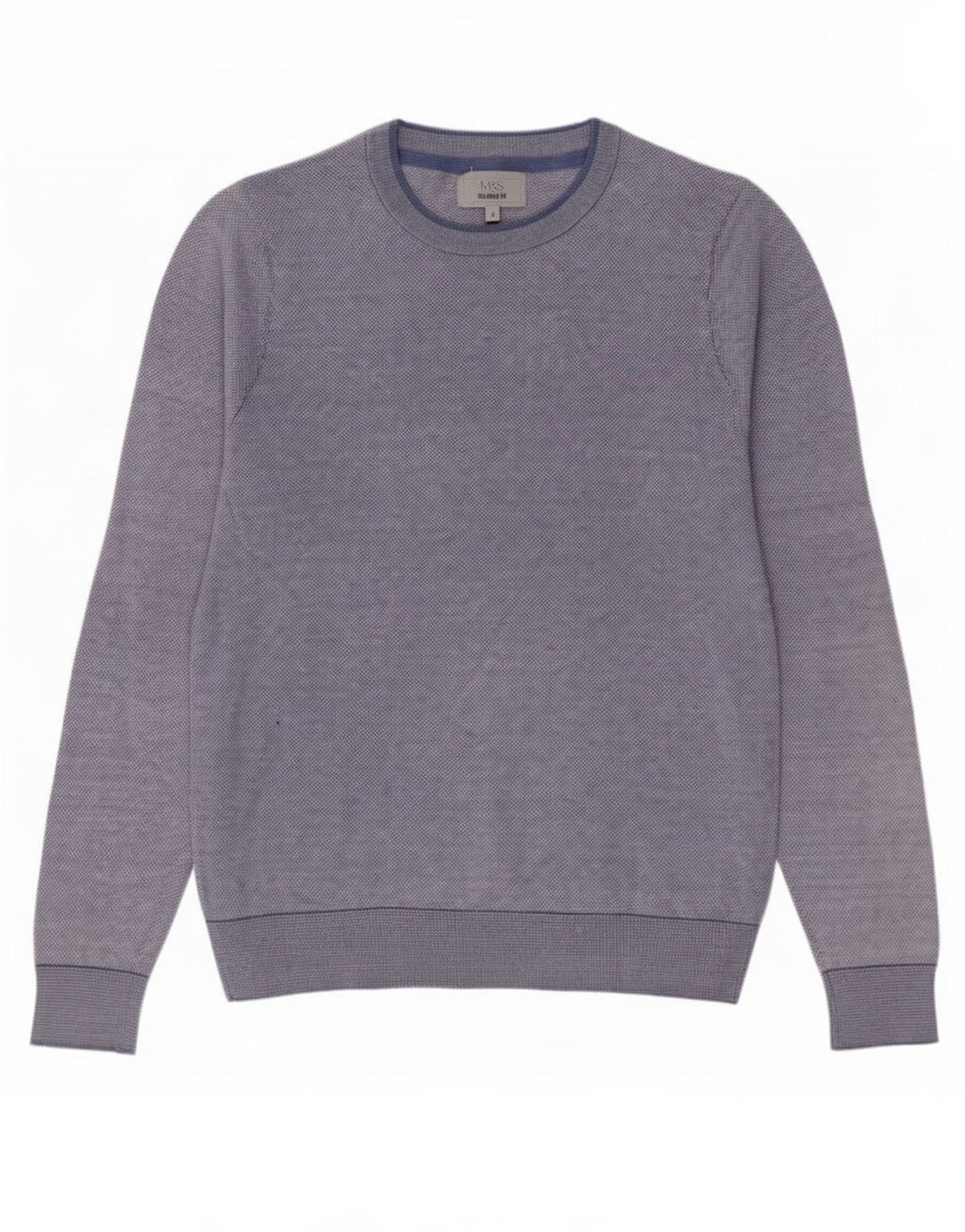 Suéter masculino Marks & Spencer com ajuste personalizado e gola redonda, azul pequeno
