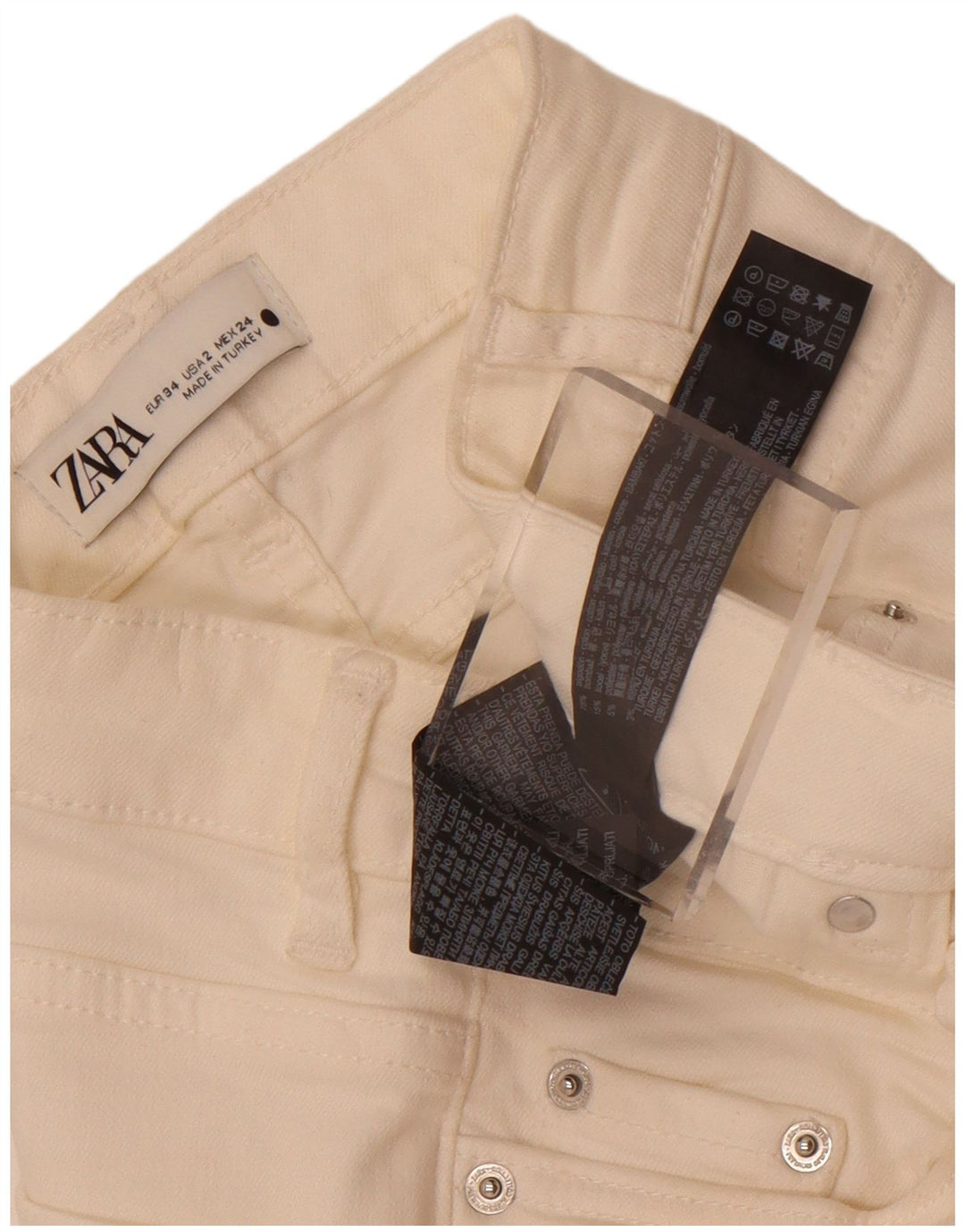 Zara Jeans feminino queimado EU 34 2XS W24 L32 algodão branco