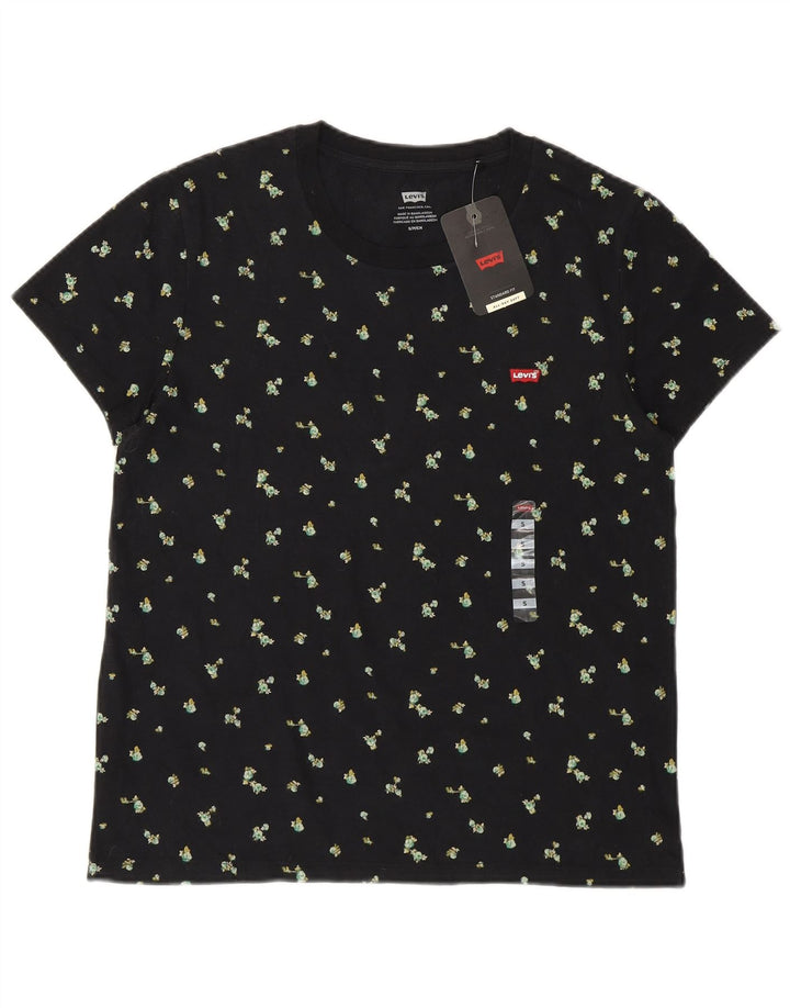 Camiseta feminina gráfica LEVI'S Reino Unido 10 pequena flor preta de algodão floral