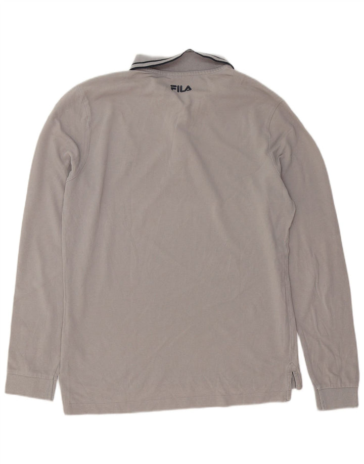 Camisa polo masculina Fila de manga comprida grande algodão cinza