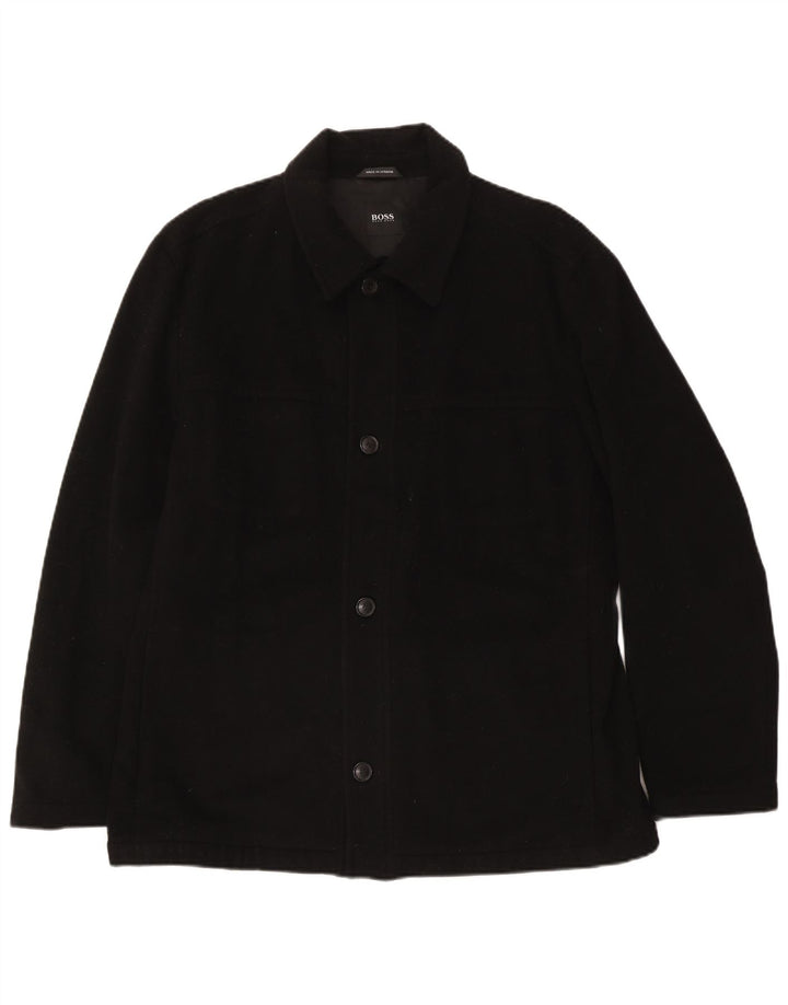 Jaqueta utilitária masculina Hugo Boss EU 54 2XL lã preta