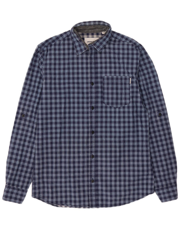 Jack & Jones Camisa masculina Slim Fit Médio Azul Gingham