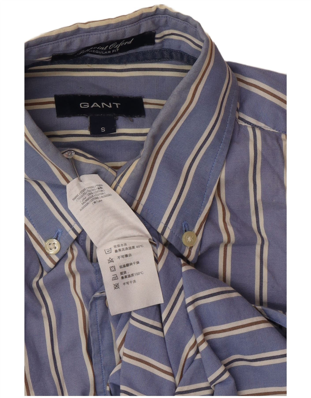 Gant Camisa masculina regular fit pequena listrada azul de algodão