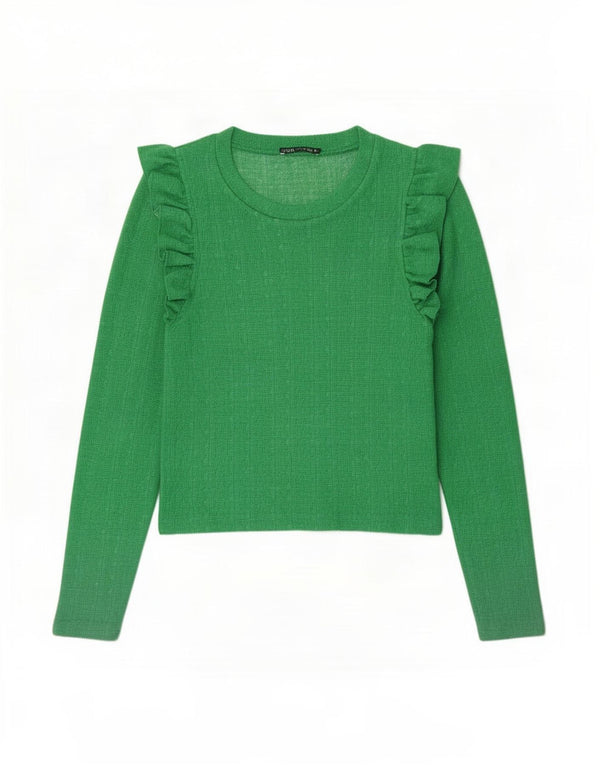 Zara Womens Crop Top Manga Longa Reino Unido 12 Médio Verde