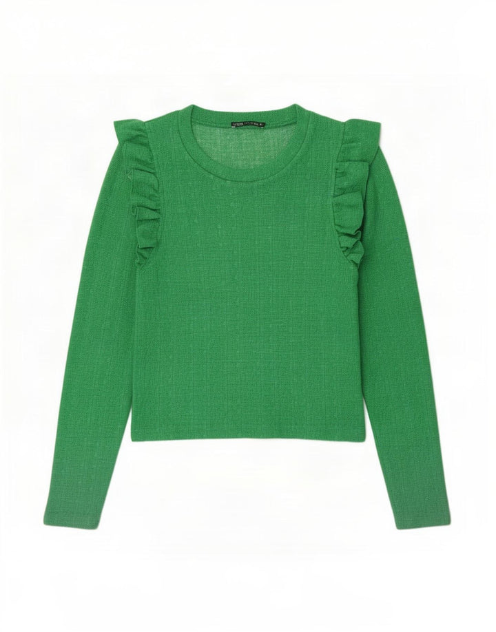 Zara Womens Crop Top Manga Longa Reino Unido 12 Médio Verde