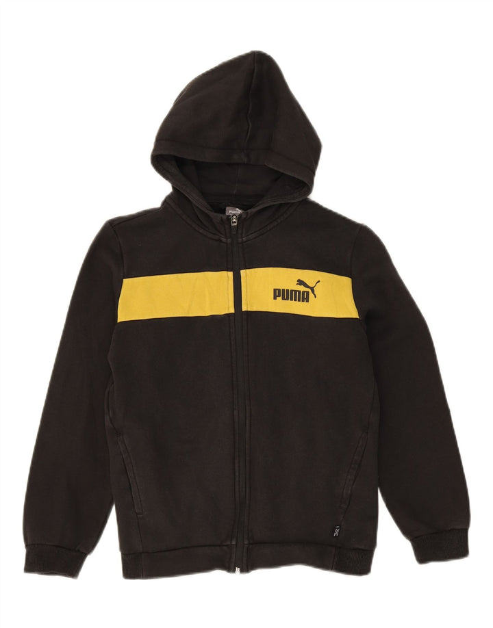 PUMA Boys Zip Hoodie Sweater 11-12 Years Black Colourblock Cotton Vintage Puma and Second-Hand Puma from Messina Hembry 