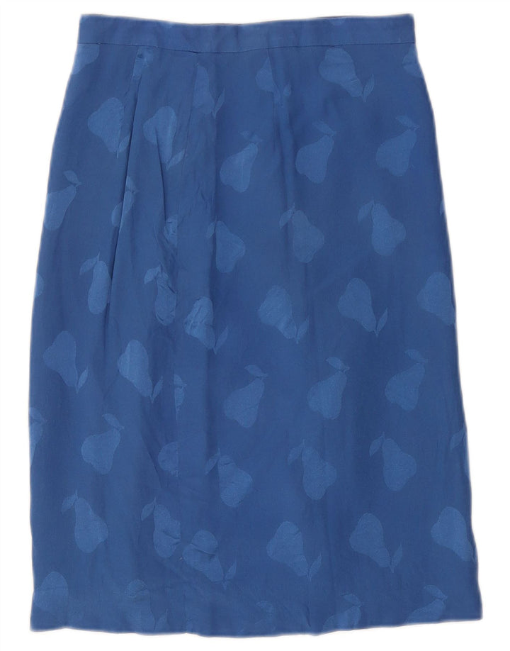 Saia reta feminina vintage com padrão abstrato W26 azul pequena