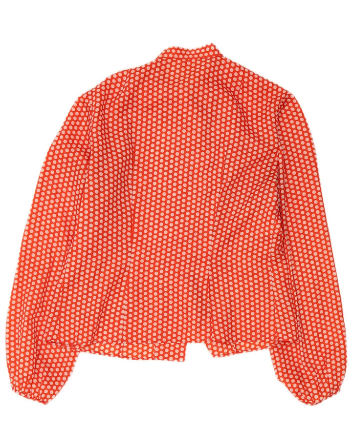 Blusa feminina vintage com gravata frontal Reino Unido 14 bolinhas laranja média