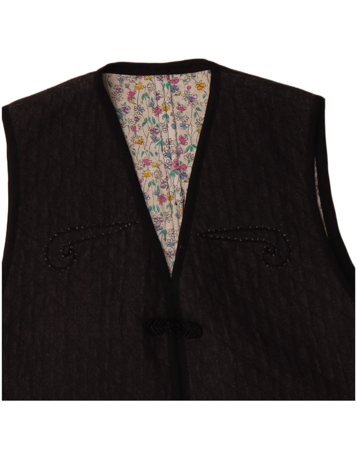 Colete feminino vintage UK 12 Paisley cinza médio