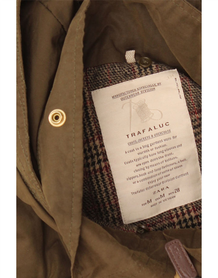 Jaqueta parka feminina com capuz Zara Reino Unido 14 algodão xadrez cáqui médio