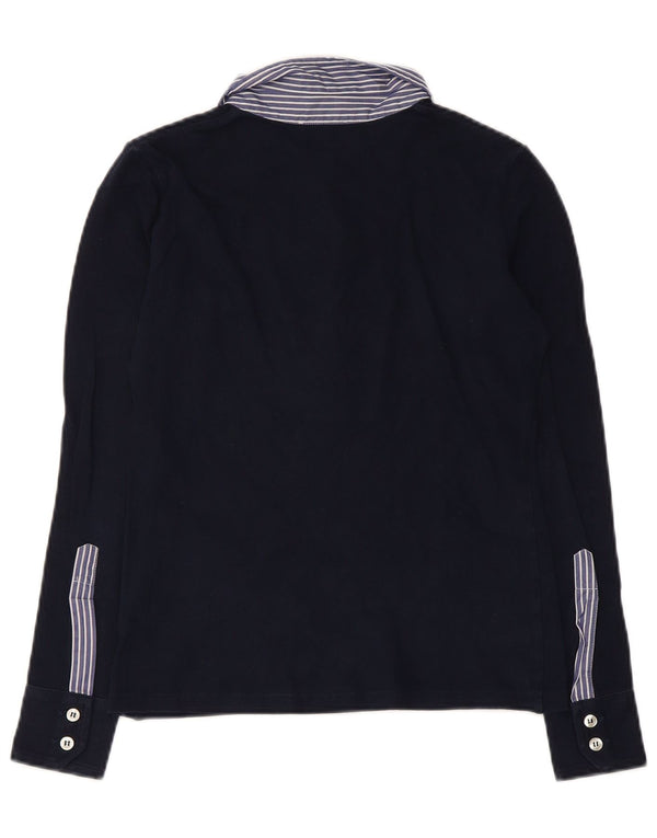 Camisa polo feminina de rugby Fred Perry Reino Unido 12 médio listrado azul marinho
