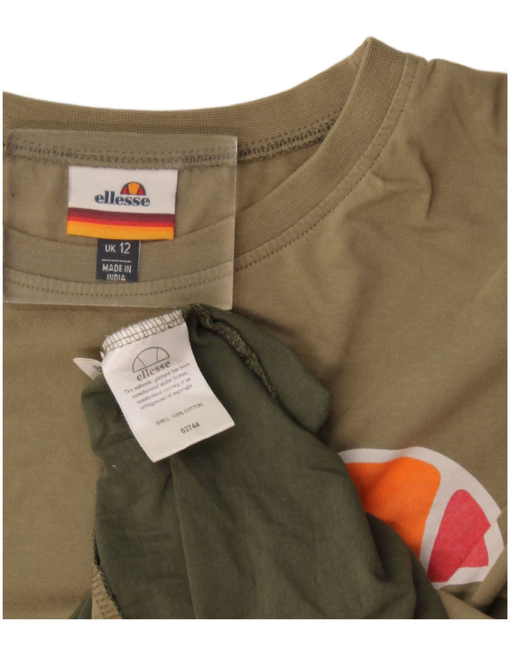 Camiseta feminina Ellesse com estampa grande grande Reino Unido 12 bloco colorido cáqui médio