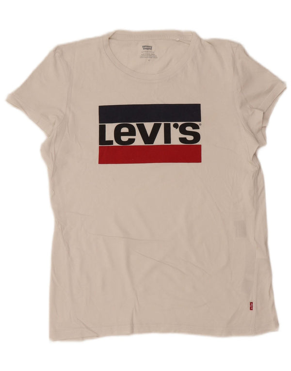 Camiseta feminina gráfica LEVI'S UK 12 algodão branco médio