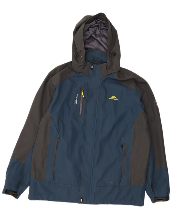 Jaqueta corta-vento masculina vintage com capuz UK 44 2XL azul marinho Colourblock