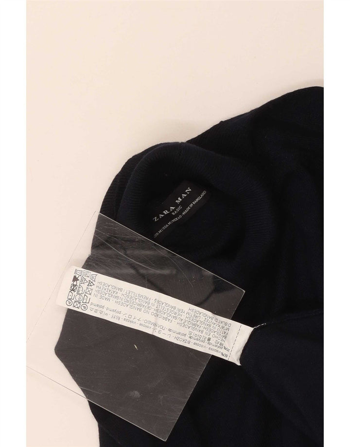Zara Suéter masculino com gola redonda e viscose azul marinho médio