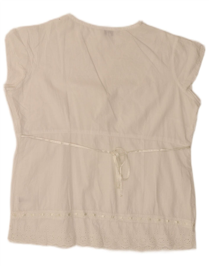 Blusa feminina pequena Max & Co. Reino Unido 12 algodão floral branco médio