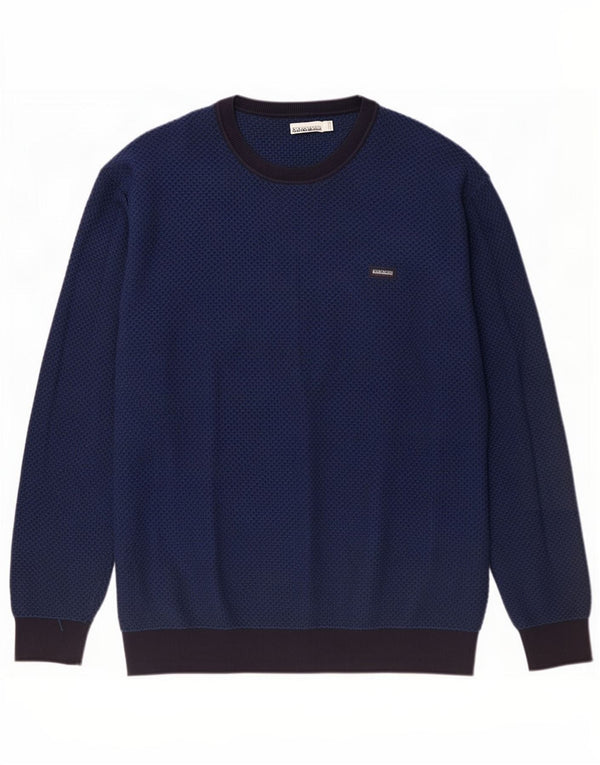 Suéter masculino Napapijri com gola redonda 3XL algodão colorblock azul marinho