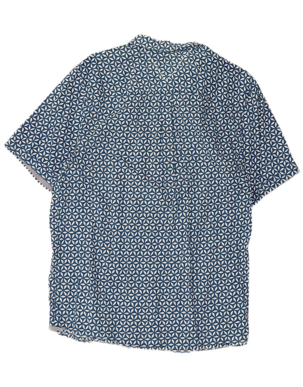 White Stuff Mens Camisa de manga curta clássica de ajuste grande algodão floral azul