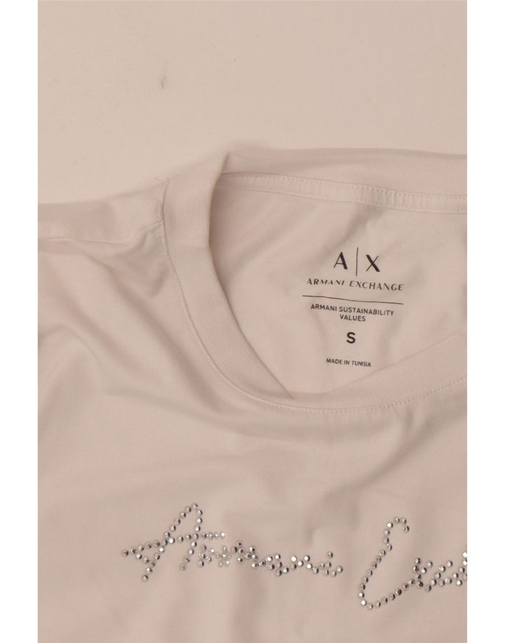 Camiseta feminina gráfica Armani Exchange Top UK 10 pequena branca