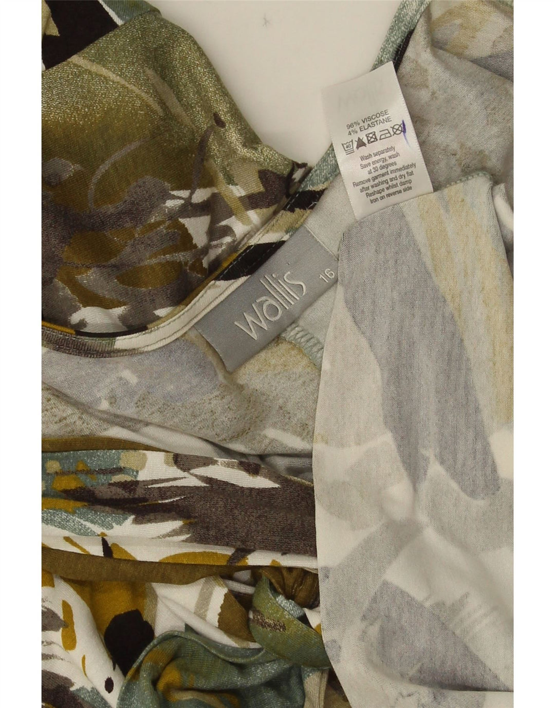Vestido feminino Wallis com padrão abstrato evasê Reino Unido 16 grande viscose verde