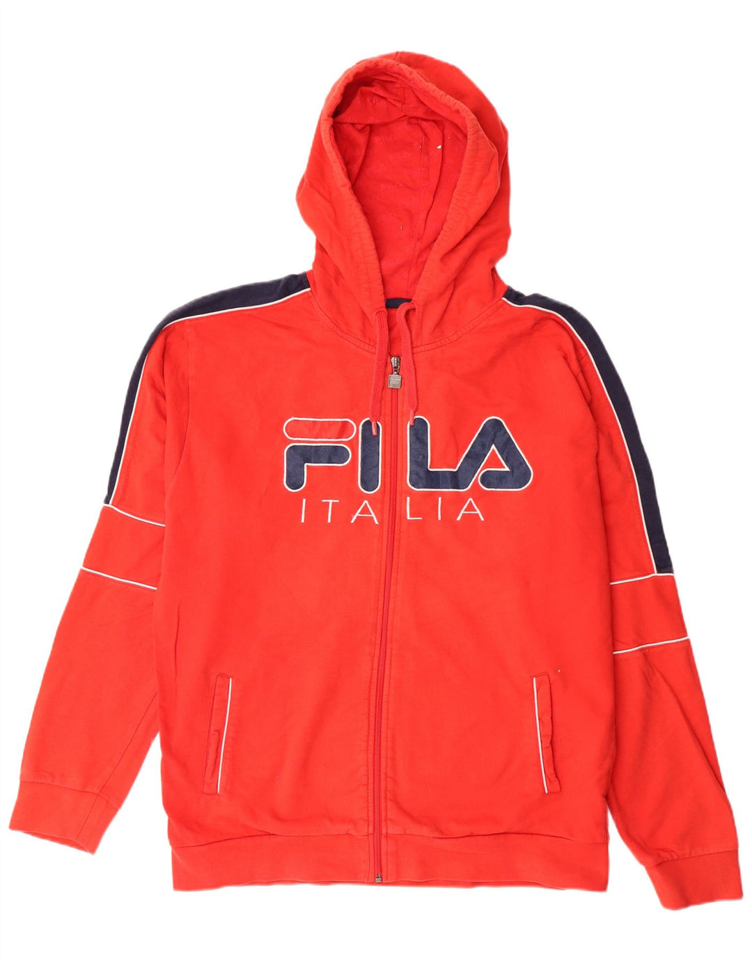 Suéter masculino FILA Italia com capuz e zíper gráfico médio vermelho algodão colorblock