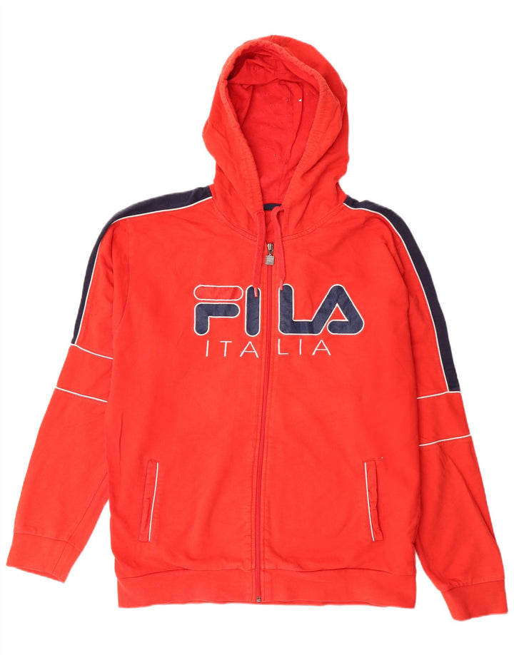 Suéter masculino FILA Italia com capuz e zíper gráfico médio vermelho algodão colorblock