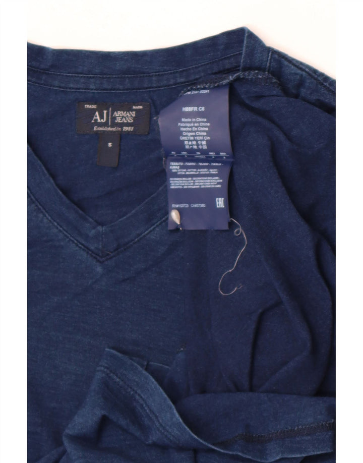 Camiseta masculina Armani com estampa gráfica pequena de algodão manchado azul