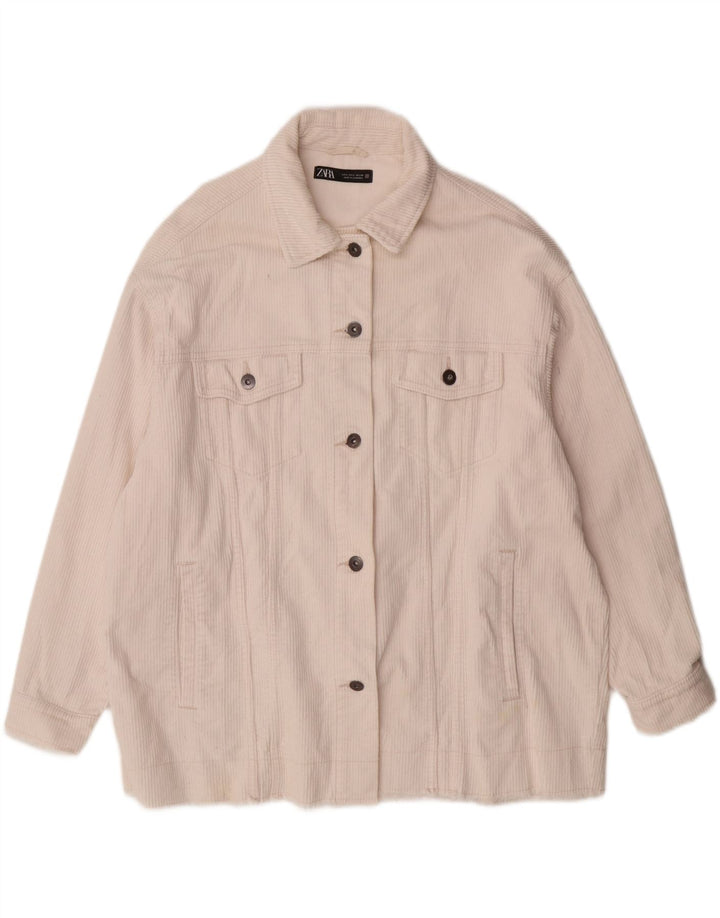 Jaqueta feminina de veludo cotelê ZARA UK 16 grande algodão branco