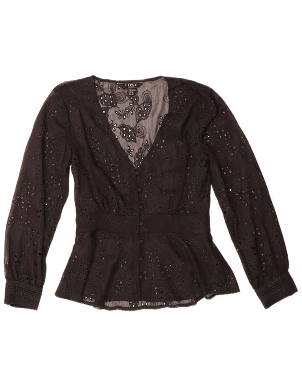 Blusa feminina Lipsy UK 10 pequena preta floral poliéster