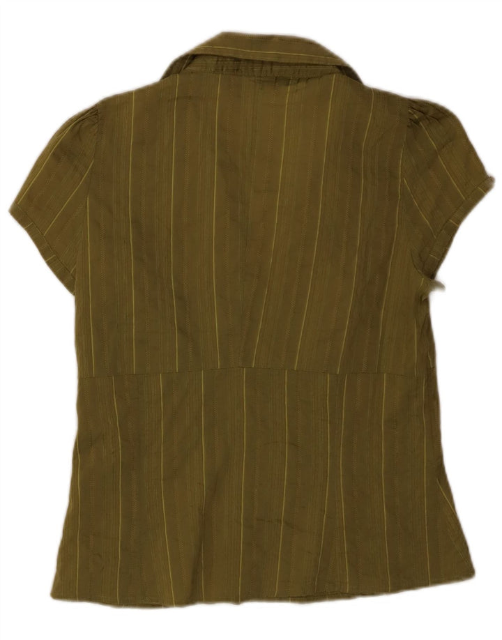 Pulôver feminino de manga curta ZARA Reino Unido 14 grande algodão listrado cáqui