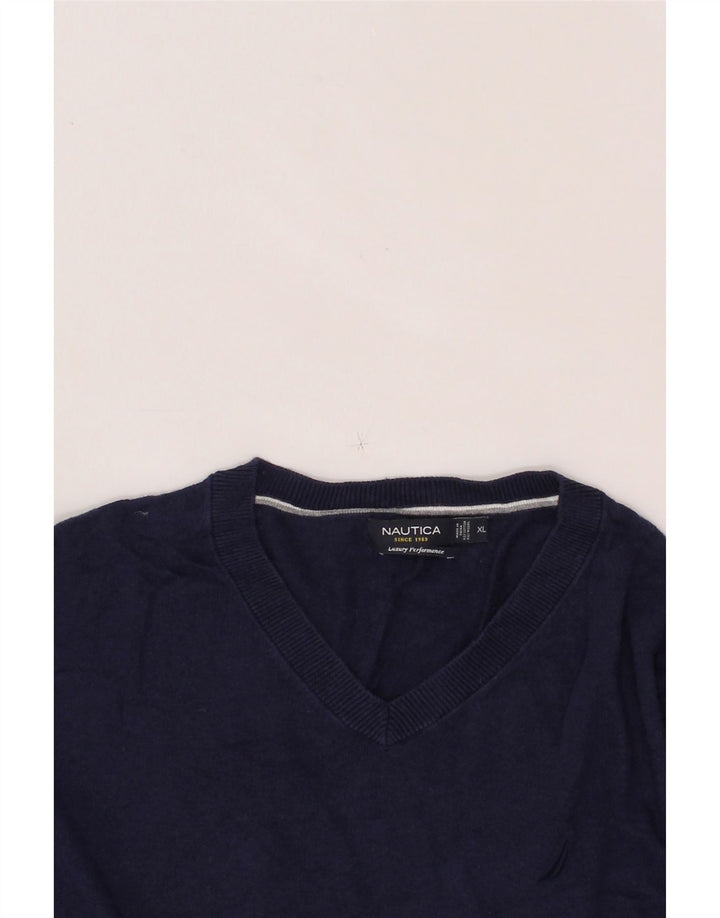 NAUTICA Mens V-Neck Jumper Sweater XL Navy Blue Cotton Vintage Nautica and Second-Hand Nautica from Messina Hembry 