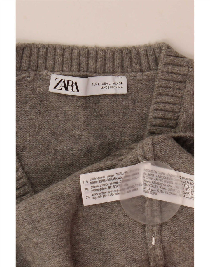 Zara Womens Crop Vest Tank Top UK 14 Grande Cinza Poliéster