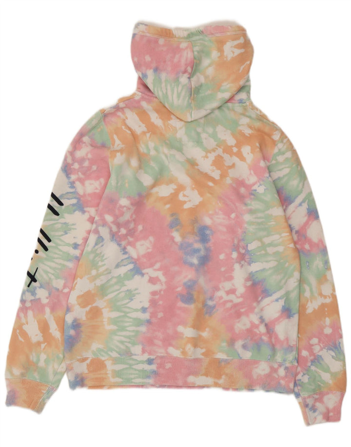 Suéter feminino com capuz gráfico HOLLISTER UK 14 médio multicolorido tie-dye