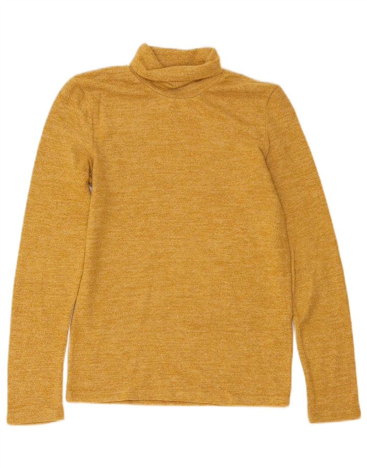 Zara Top feminino com gola redonda e manga comprida Reino Unido 12 Viscose manchada amarela média
