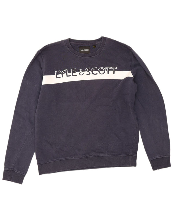Lyle & Scott moletom gráfico masculino jumper médio azul marinho colorblock
