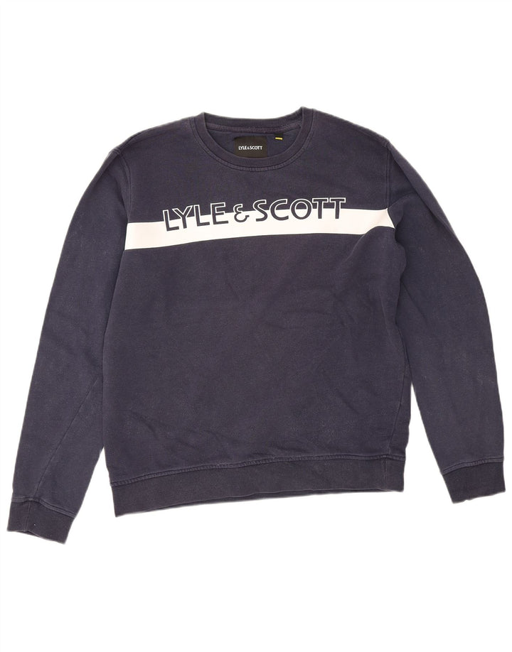 Lyle & Scott moletom gráfico masculino jumper médio azul marinho colorblock
