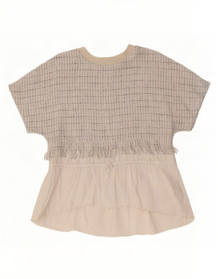 Zara Blusa Feminina Top UK 14 Médio Off White Check