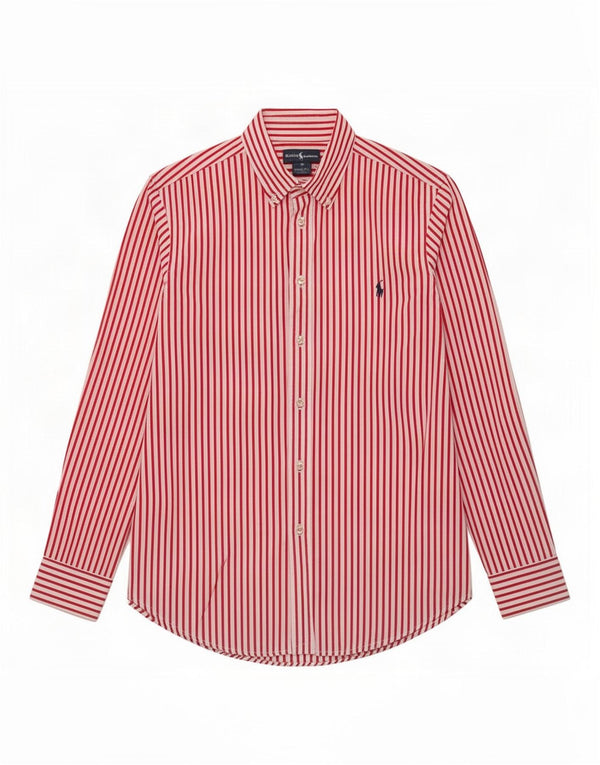 Ralph Lauren Camisa masculina 15-16 anos algodão listrado vermelho
