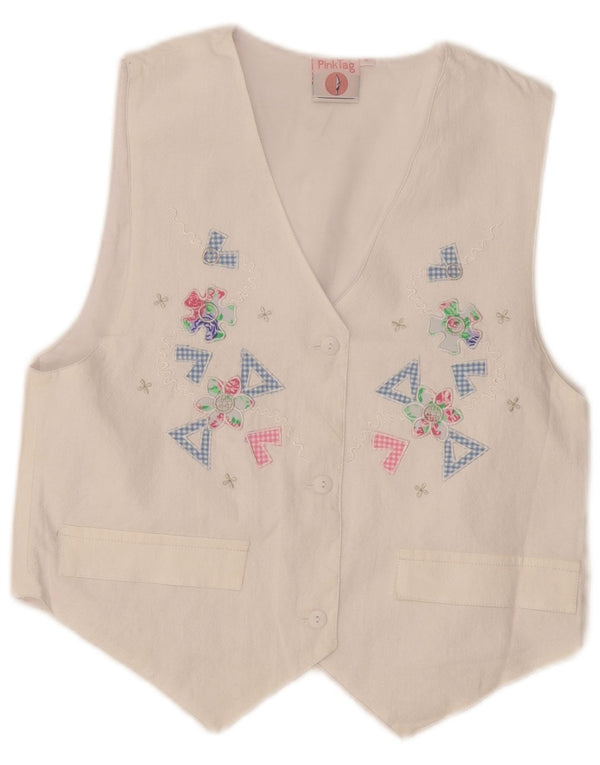Colete gráfico feminino vintage UK 12 algodão floral branco médio