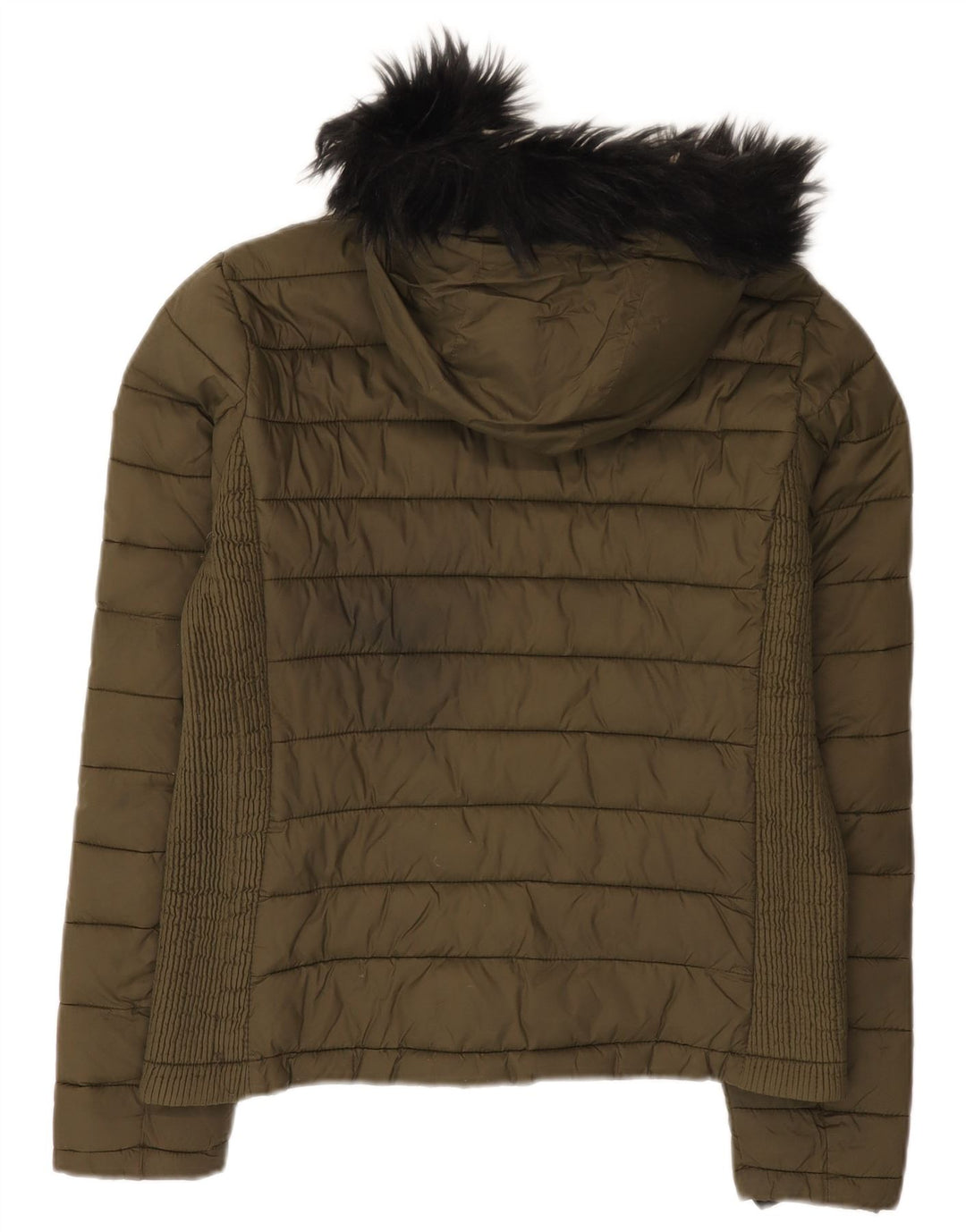 Jaqueta acolchoada com capuz feminina Superdry UK 14 nylon cáqui médio