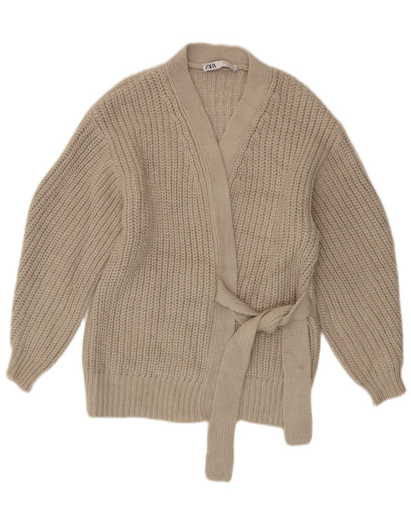 Zara Suéter Cardigan Oversized Feminino Reino Unido 10 Acrílico Bege Pequeno