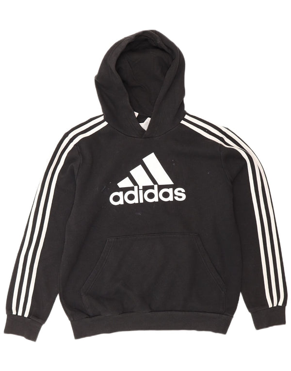 Suéter com capuz gráfico Adidas Boys 13-14 anos preto algodão