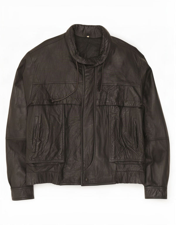 Vintage Mens Leather Jacket IT 54 2XL Black